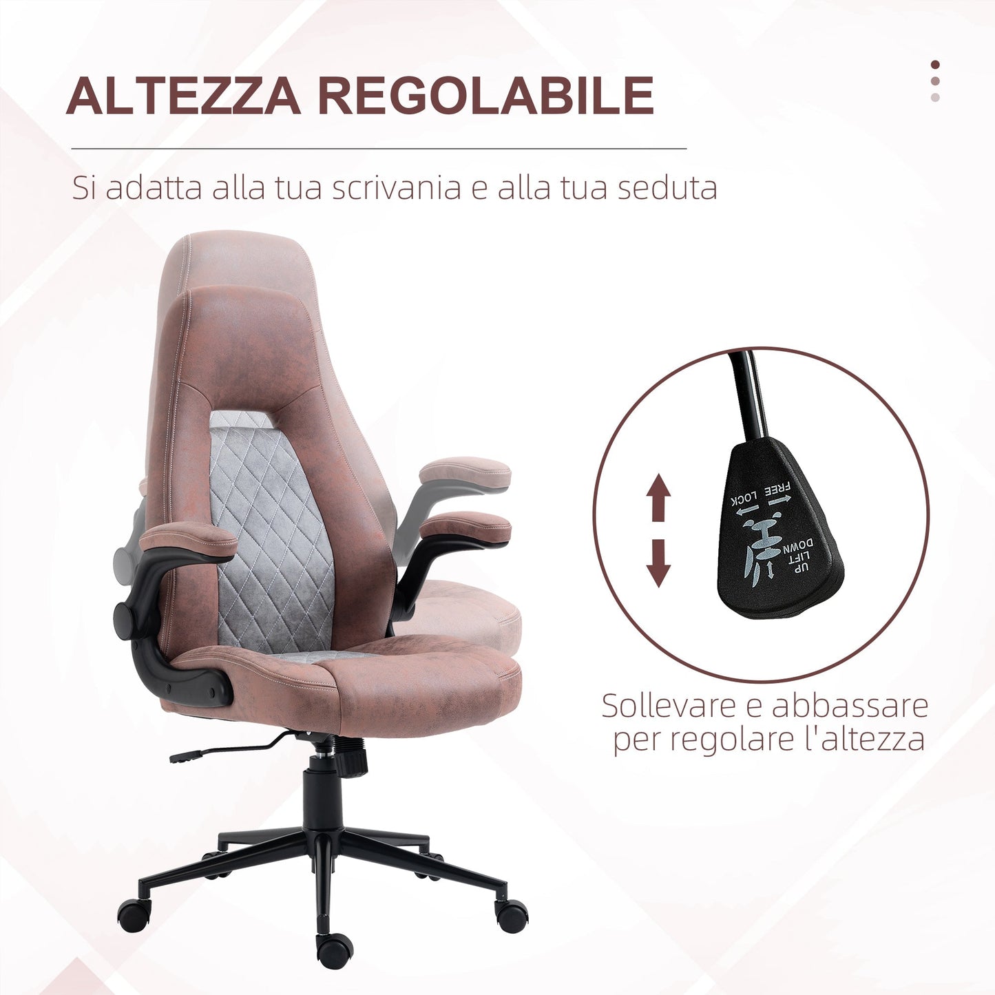 Ergonomic Office Chair with Adjustable Height, Folding Armrests and 5 Wheels, 67x70x114-124 cm - Borgè