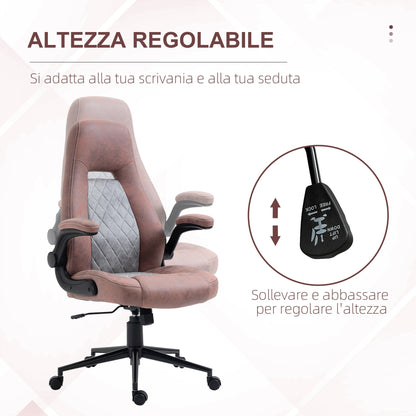 Ergonomic Office Chair with Adjustable Height, Folding Armrests and 5 Wheels, 67x70x114-124 cm - Borgè