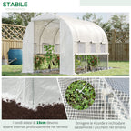 3x2x2m Steel Greenhouse with PE Cover, Zip Doors and Mesh Windows, White - Borge' Group Limited