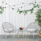 Boho Style Synthetic Rattan Garden Set with Coffee Table and 2 Chairs, Cream White - Borge' Group Limited