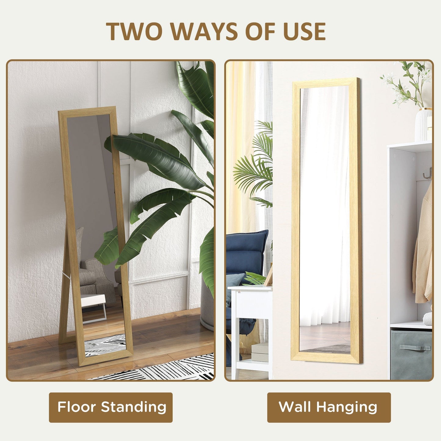 Homcom mirror with MDF frame with feet and hooks for wall use or wall, 37x40x155 cm - Borgè