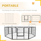 PAWHUT Fence for 8 -piece dogs modular for interior and outdoor, in steel, 80x60 cm, black - Borgè