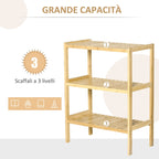 Multiuse mobile 3 levels saving in bamboo for bathroom and living room, 62x33x80cm - Borgè