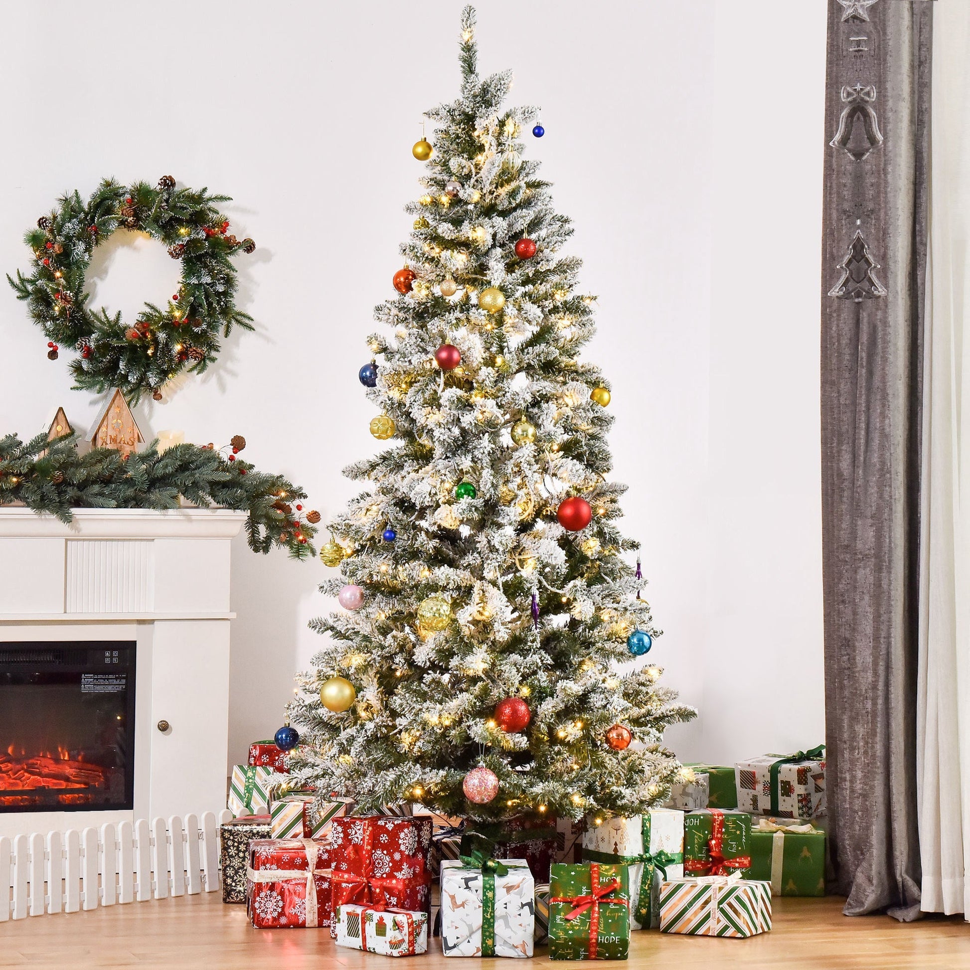 Slipped artificial Christmas tree with 250 colored LED lights, 829 branches and folding base, Ï†112x210cm - green - Borgè