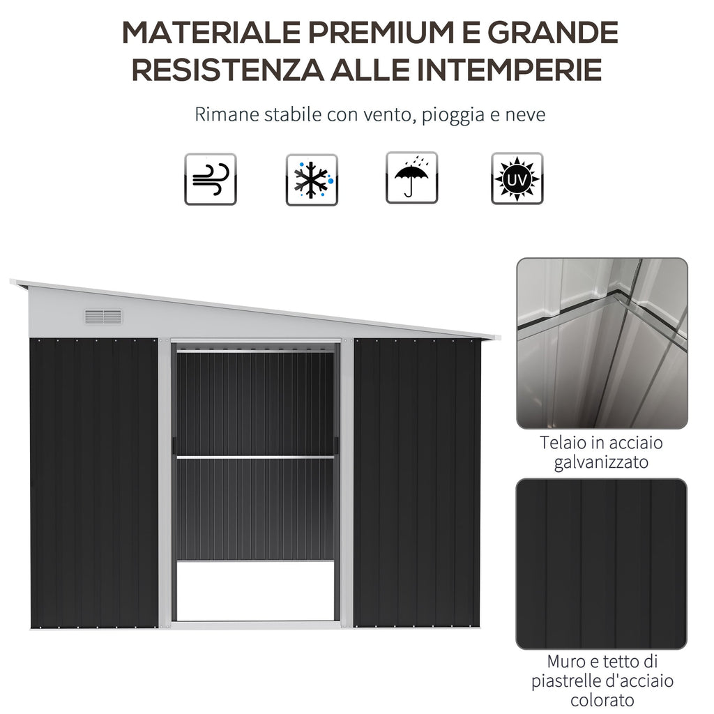 Garden Storage Shed with Sliding Door, Steel, 345x280.5x169-201cm, Black - Borge' Group Limited