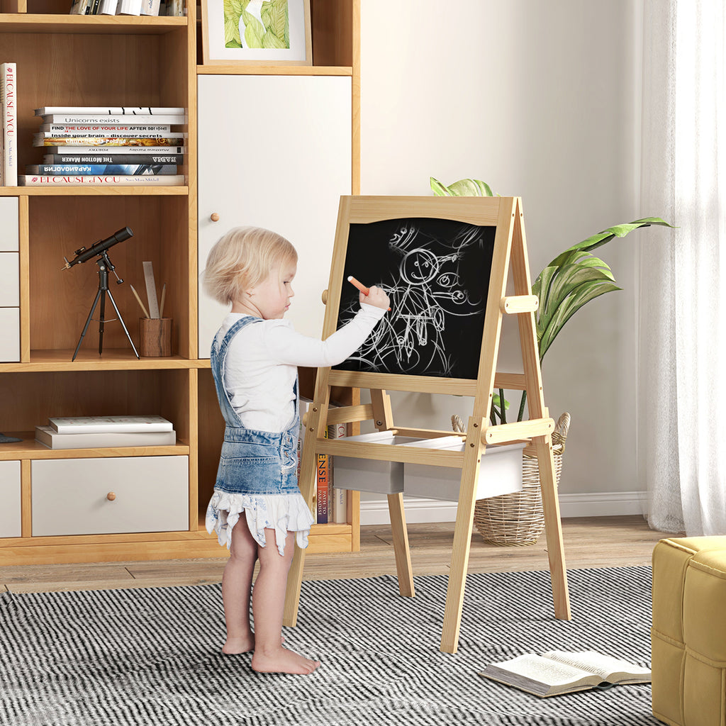 Aiyaplay blackboard for children with easel 3 in 1 and baskets, age 3-6 years, 58x50.5x109cm, wood color - Borgè