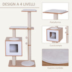 Wooden Cat Tree for cats with Scratch Pole 120cm | 71.5x49.5x120cm Wood, White - Borgè