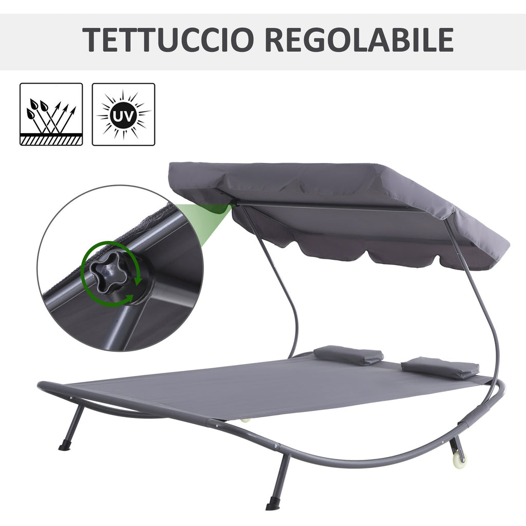 Outdoor Serenity: Double Sunbed with Adjustable Parasol for Garden, Patio, and Outdoor Spaces (200x175x134cm, Gray) - Borge' Group Limited