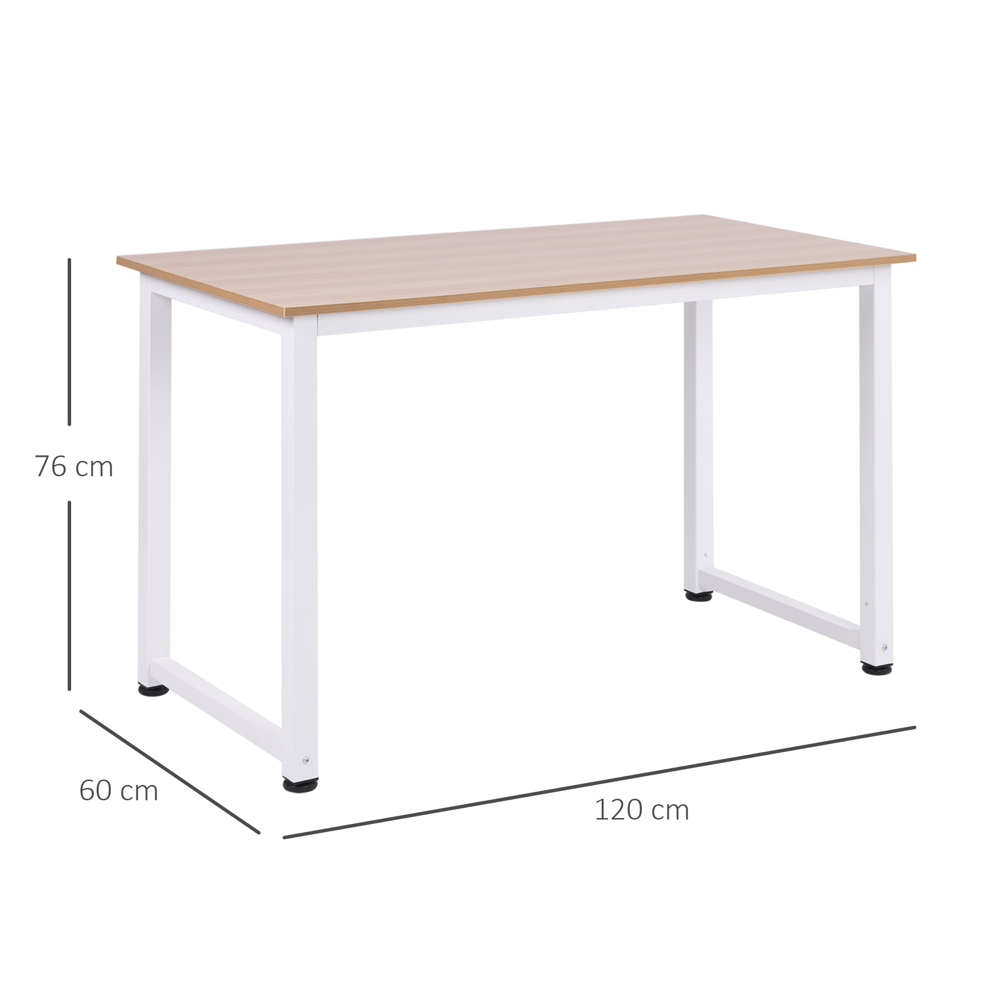 Modern Computer Desk with Adjustable Legs and MDF and Metal Frame, Dining Table 120x60x76 cm, White and Wood Colour - Borgè