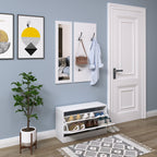 Mobile for wood entrance 3 pieces with shoe rack, hangers and mirror, 80x27x46.5cm - white - Borgè
