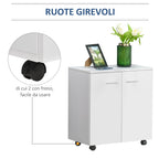 wooden cabinet with wheels and 2 doors 60x35x65cm white - Borgè