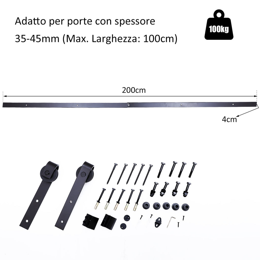 Sliding Doors Assembly Kit with track and carbon steel accessories, 200x4x0.6cm - Borgè