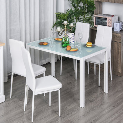 Set 5 pieces with 1 table and 4 kitchen chairs or dining room in the same -like, metal and tempered glass, white - Borgè