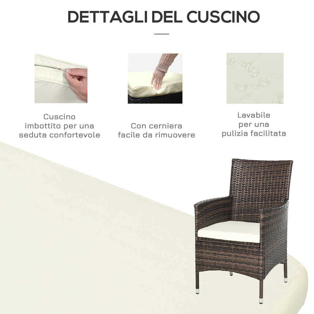 Rattan Garden Furniture Set, 3-Piece Table and 2 Chairs with Cushions, Brown - Borge' Group Limited