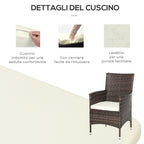 Rattan Garden Furniture Set, 3-Piece Table and 2 Chairs with Cushions, Brown - Borge' Group Limited