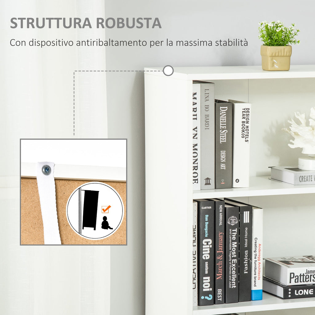Homonda Modern Library 4 shelves with 2 wooden doors, 59x29x180cm, white - Borgè
