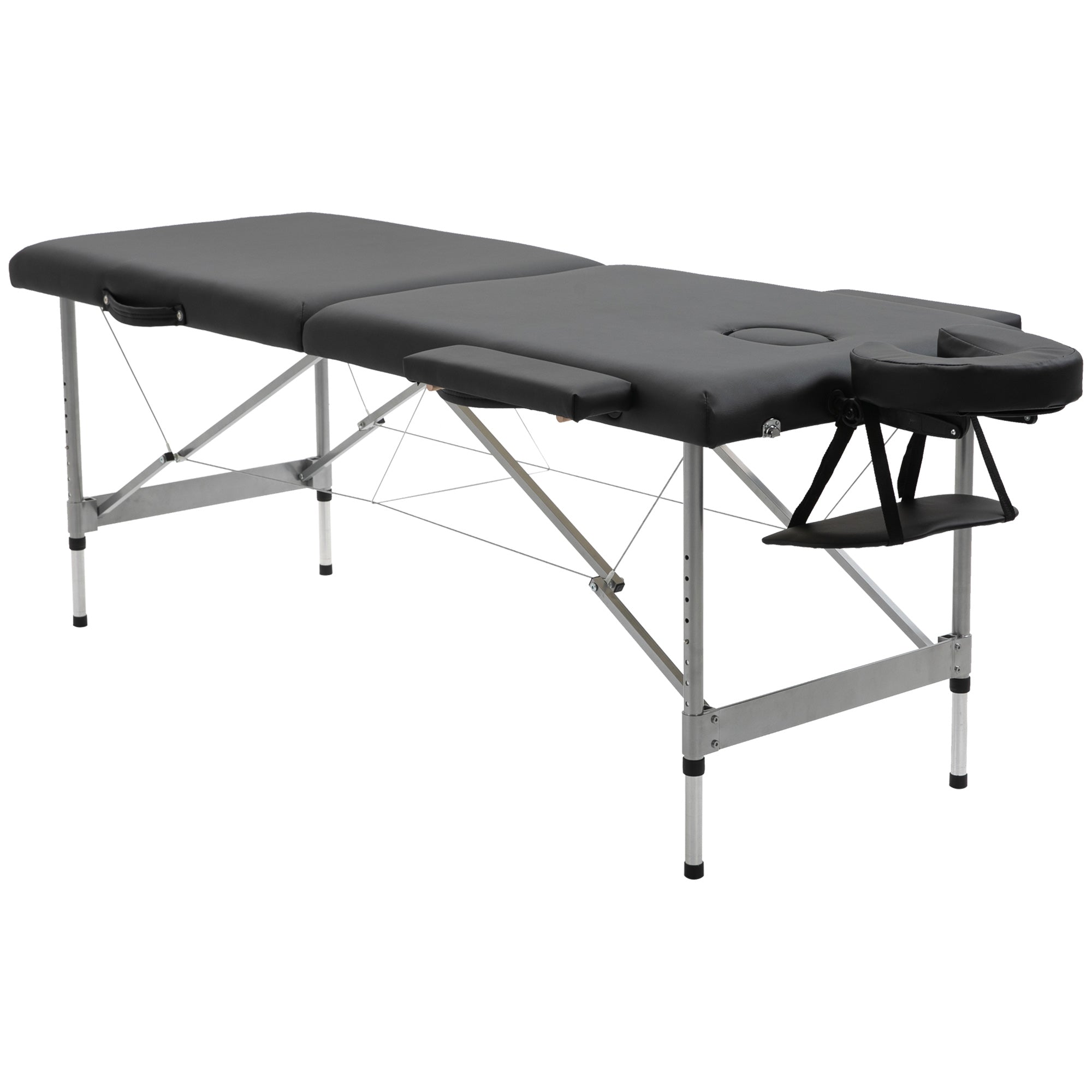 Beauty Bed / Portable Folding Massage Table with Adjustable Height and Padded Seat, 186x71x62-83 cm, Black - Borge' Group Limited