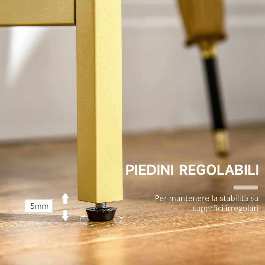 Mobile input console in steel and tempered glass, 100x35.5x80cm, white and gold - Borgè