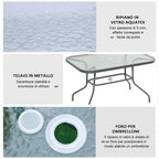 Garden Table with Umbrella Hole, Outdoor Furniture in Metal and Glass 120x80x70cm Grey - Borge' Group Limited