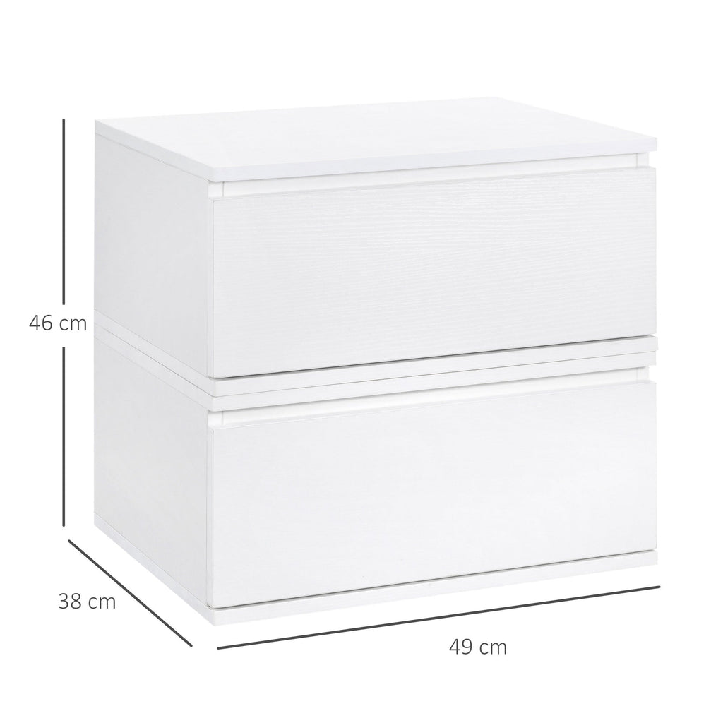 bedside table set 2 pieces with drawer and design suspended in chipboard and mdf, 49x38x23 cm, white - Borgè