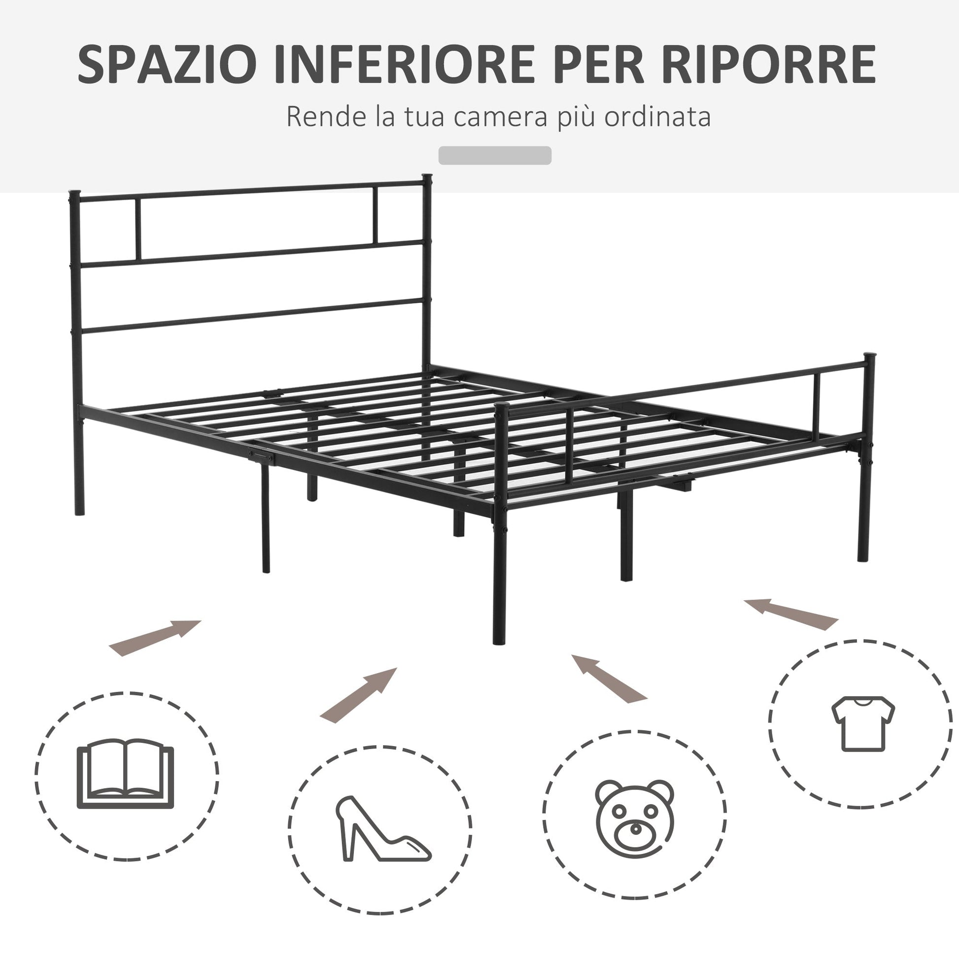 structure read a square and a half in steel 140x200cm with slats, headboard and footboard - Borgè