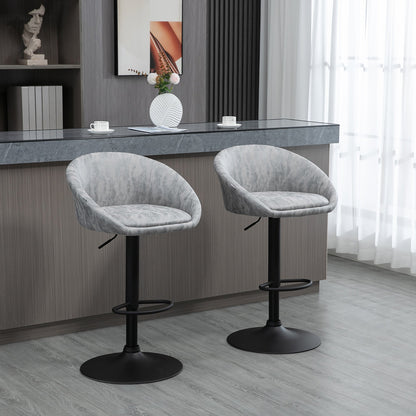 Set 2 bar stools with adjustable height, PU leather and back cover, light Grey - Borgè