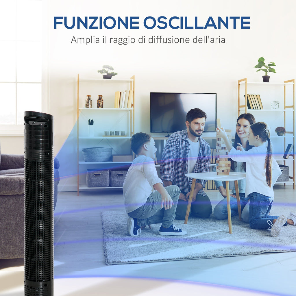 Column 3 -speed ventilator with 70 Â° oscillation, round flat and transport handle, 50W power, Ñ„20x78.5cm black - Borgè