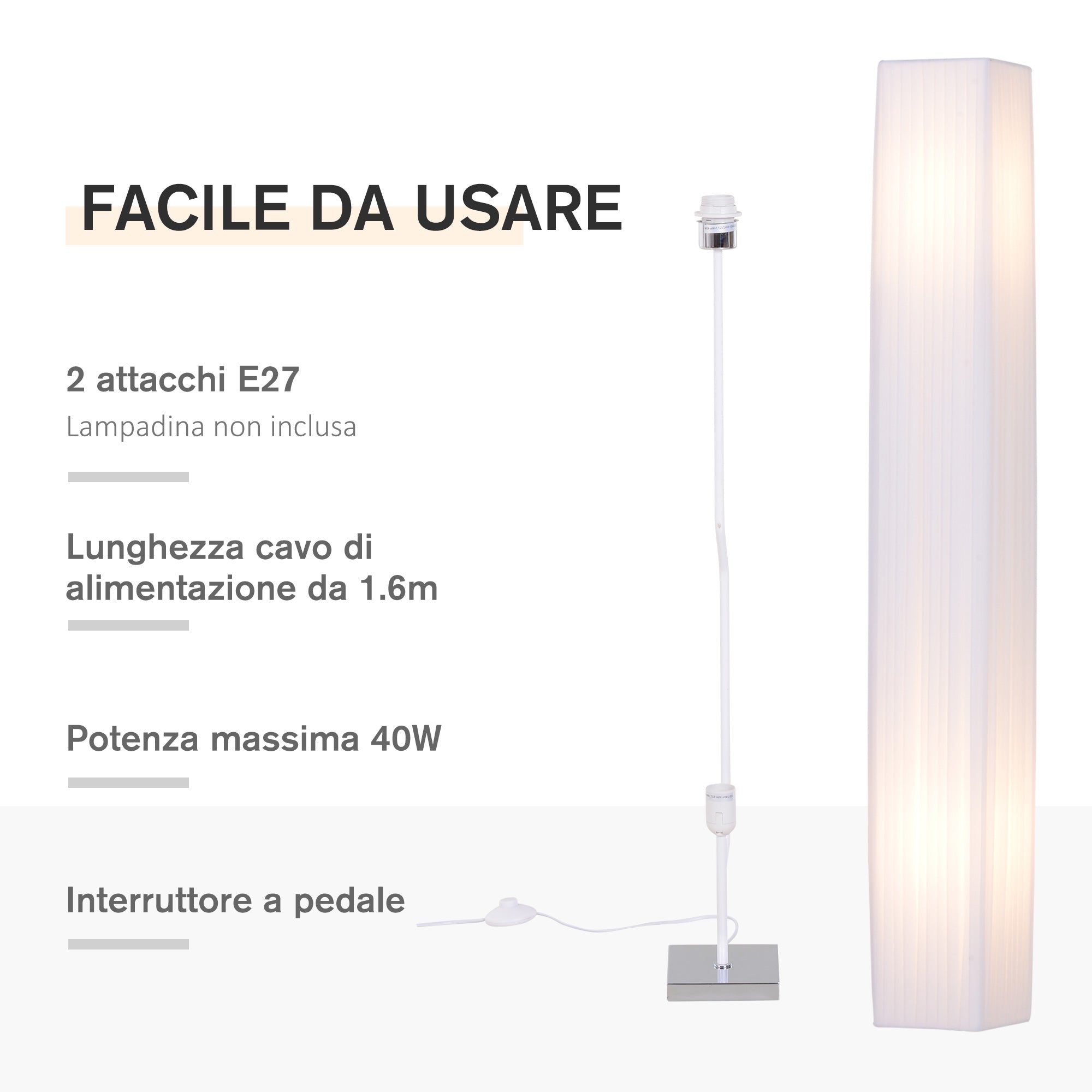 Lamp from the ground with fabric flat, white - Borgè