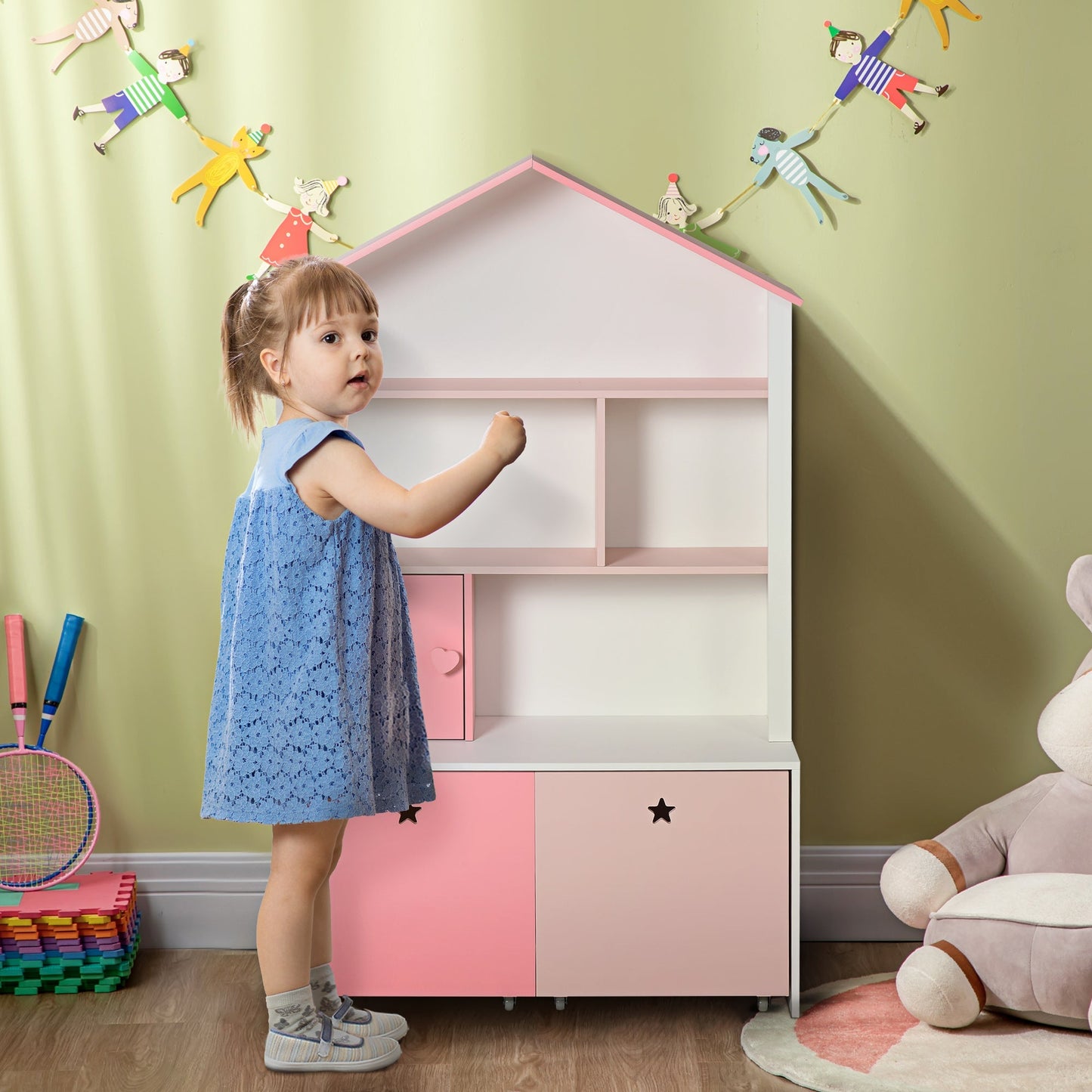 Homond bookcase Rosa Caregochi Board for children's bedroom and teenagers with 2 removable drawers, 80 x 34 x 130 cm - Borgè