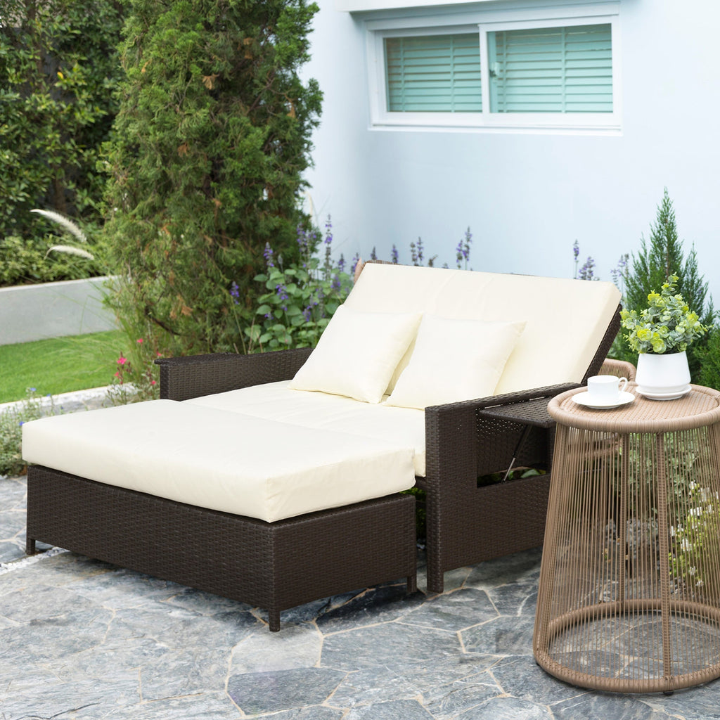 Modular Garden Sofa with Bench, Brown Rattan Garden Furniture, Space-Saving 2-Piece Set - Borge' Group Limited