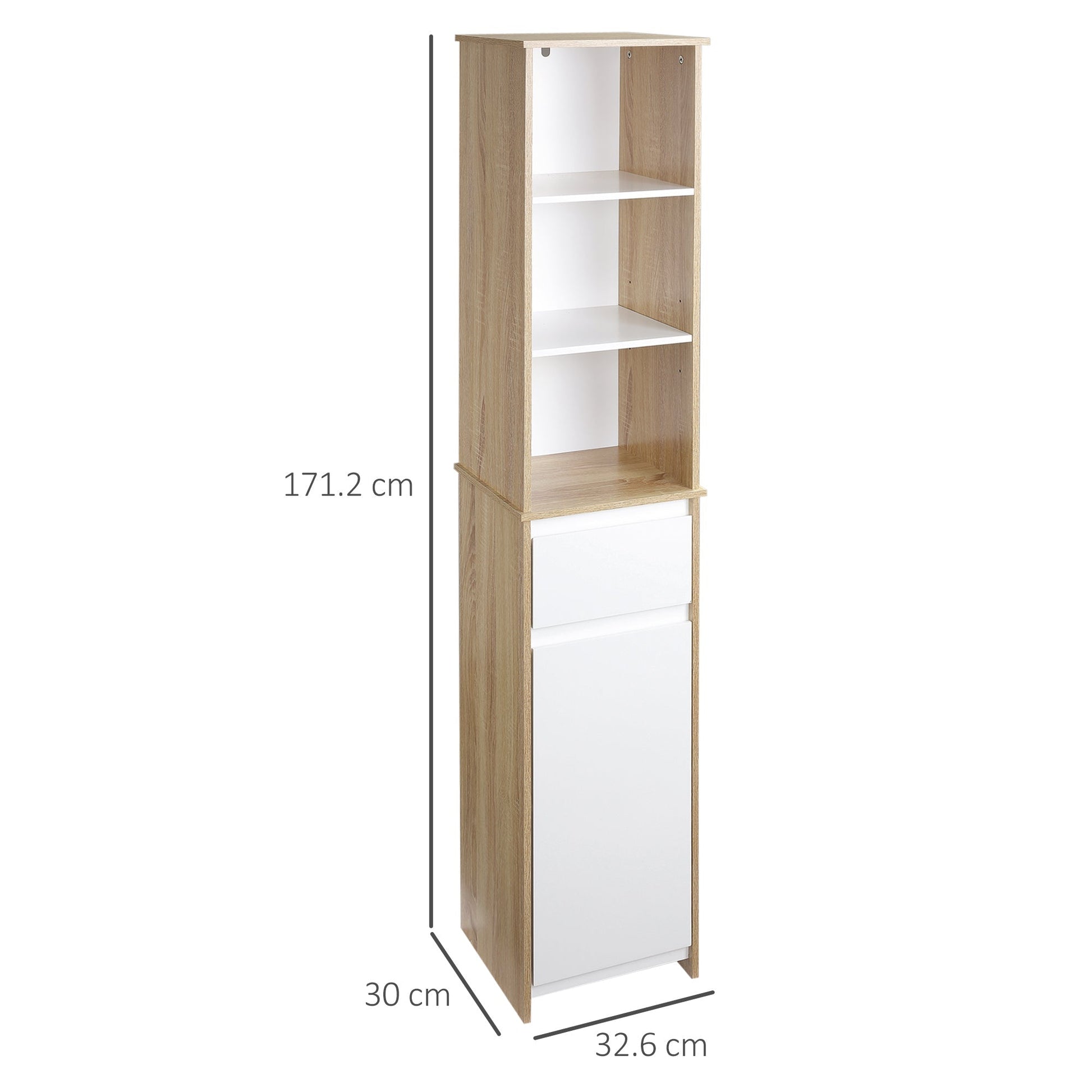 Kleankin Bathroom shelf with wooden saving shelves - White - Borgè