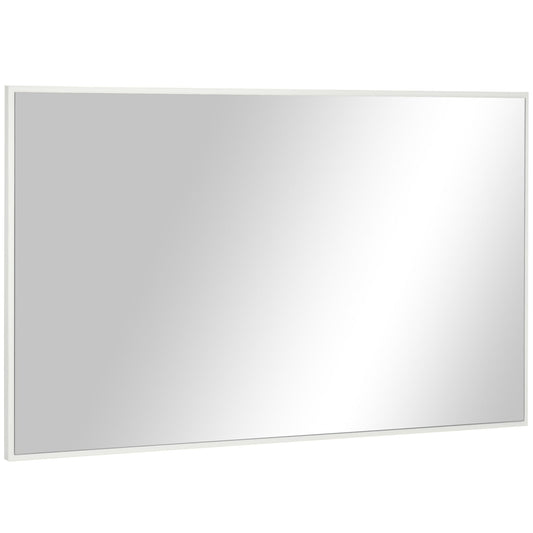 Kleankin rectangular bathroom mirror in chipboard and glass with wall design, 104x60 cm, white and silver