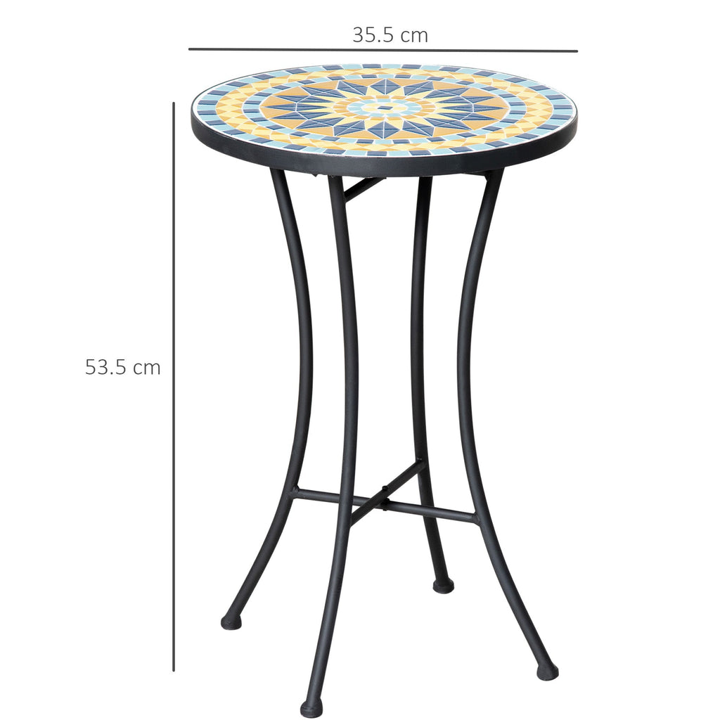 Metal Garden Coffee Table with Mosaic Top, Ф35.5x53.5cm - Borge' Group Limited