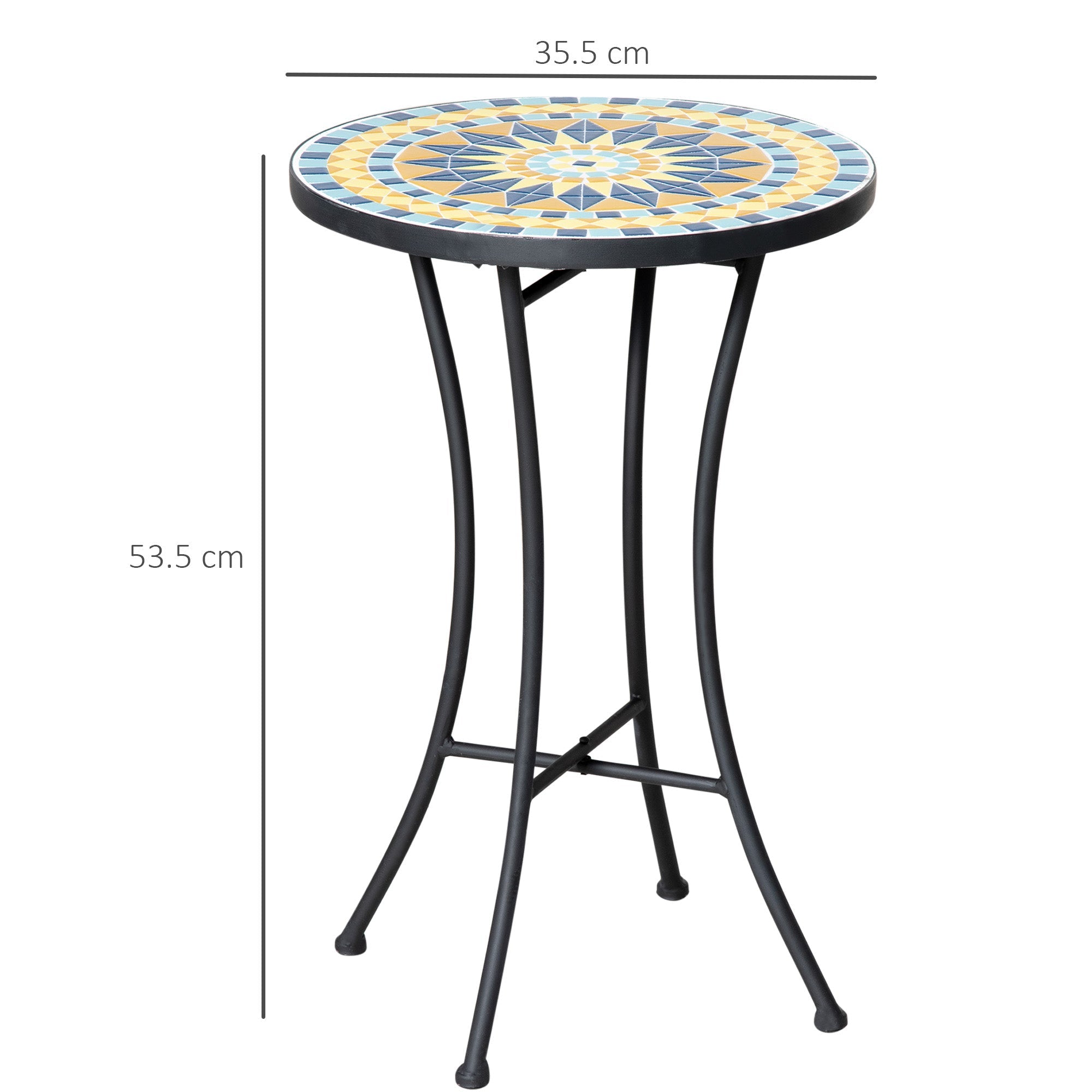 Metal Garden Coffee Table with Mosaic Top, Ф35.5x53.5cm - Borge' Group Limited