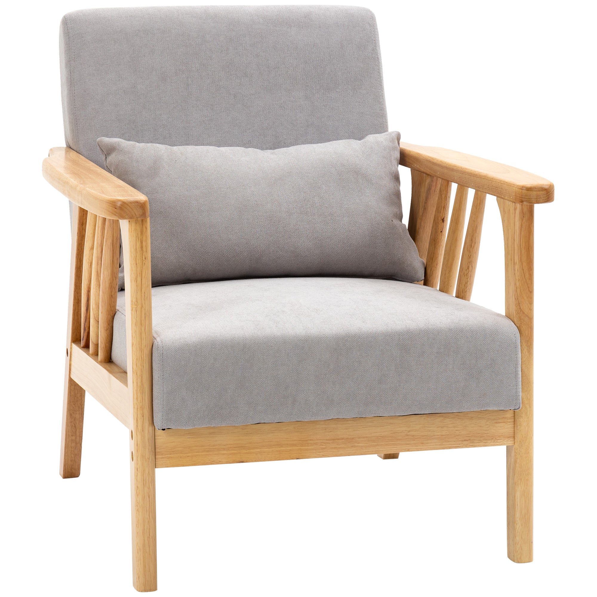 Modern armchair with velvety coating and wooden structure, 68x75x78cm, Grey - Borgè