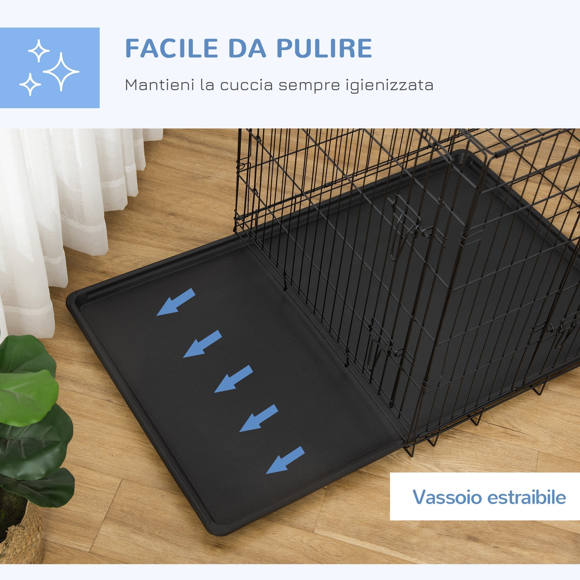 Pet Cage Foldable Steel Double Opening Dog and Cat Carrier, 121x77x82cm, Black - Borge' Group Limited