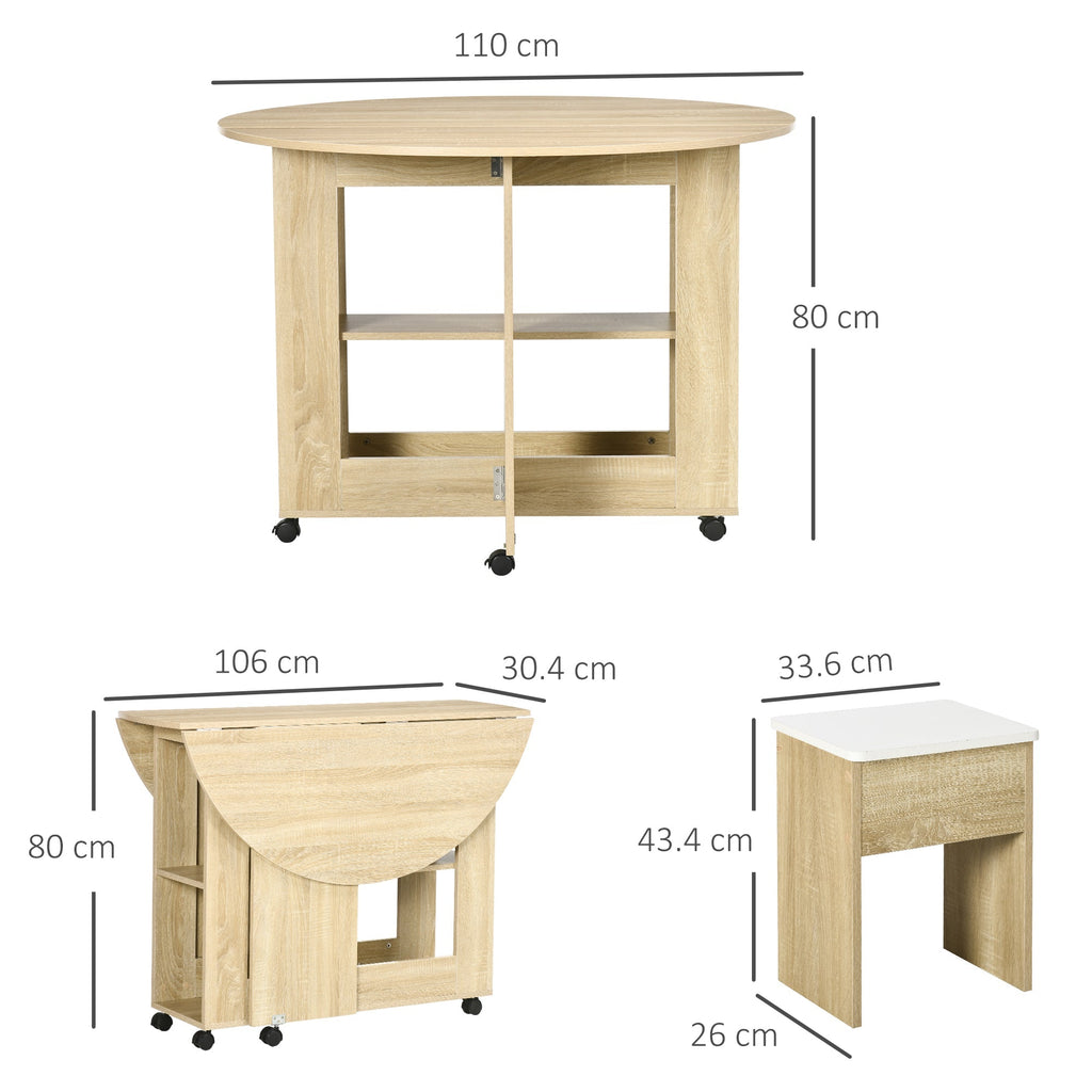 Homcom set table and chairs 5 pieces in chipboard, round table with 2 open shelves and 4 modern stools - Borgè
