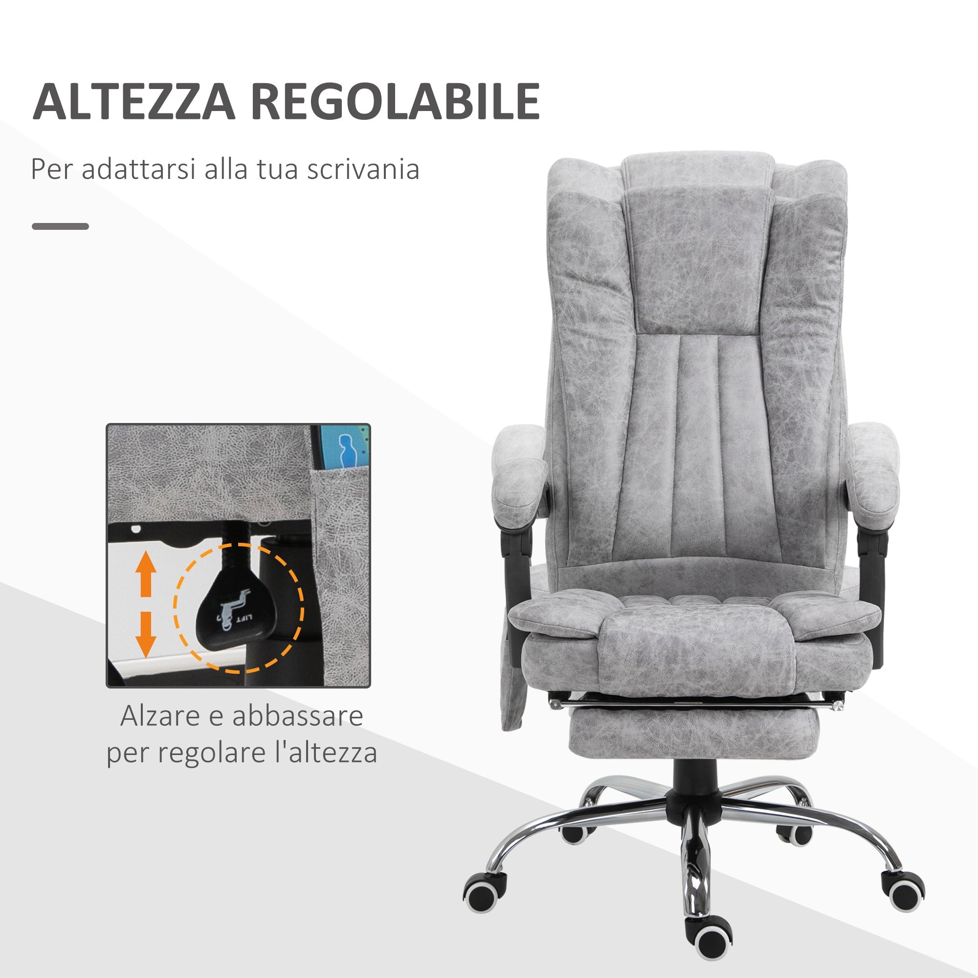 VATER ARMER OFFICE IMADANT MASSANT, HEIGHT AND RECLLUSION adjustable with footrests - Grey - Borgè