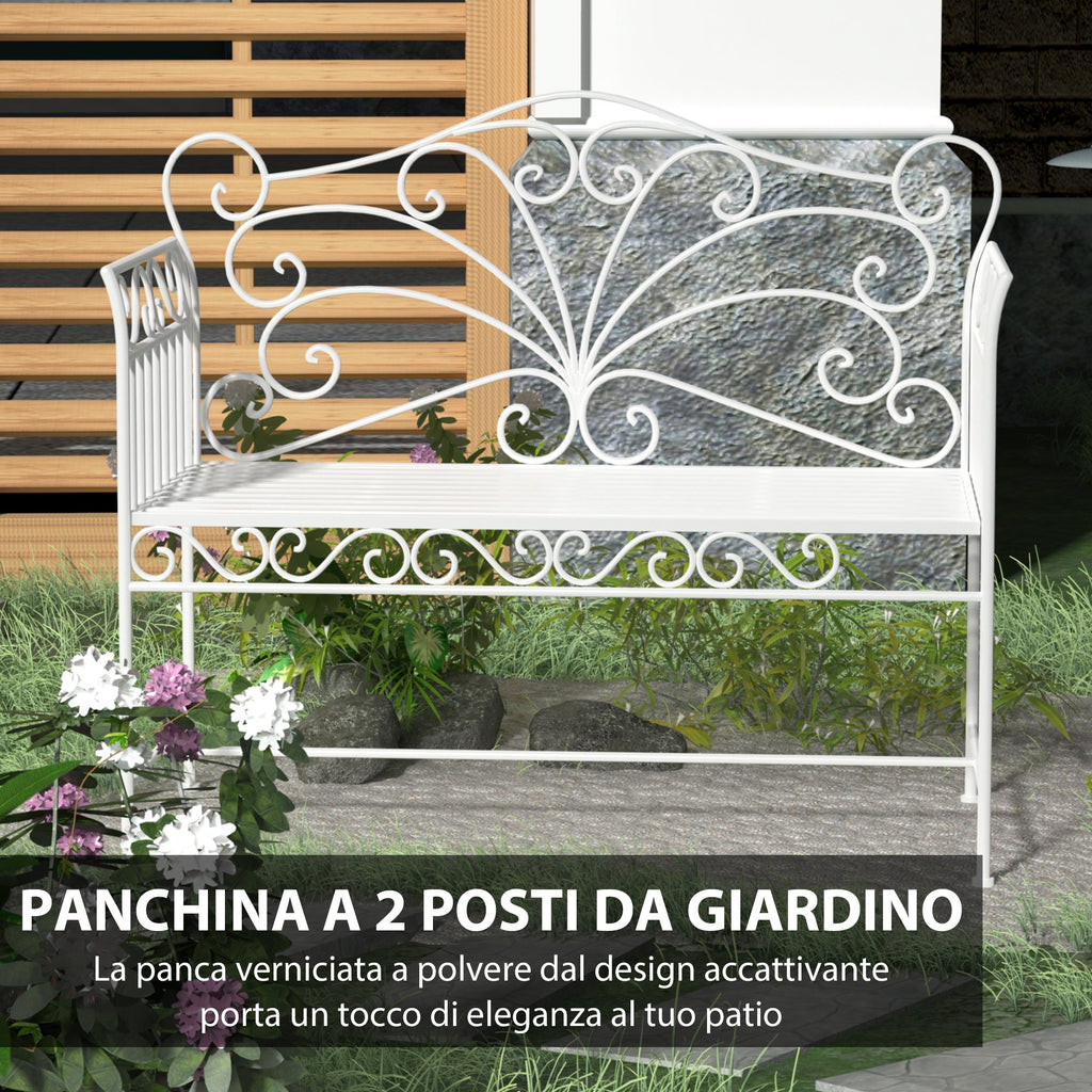 2-Seater Outdoor Bench, Romantic Style Iron Garden Bench 113.5 x 50 x 96cm White - Borge' Group Limited