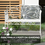 2-Seater Outdoor Bench, Romantic Style Iron Garden Bench 113.5 x 50 x 96cm White - Borge' Group Limited