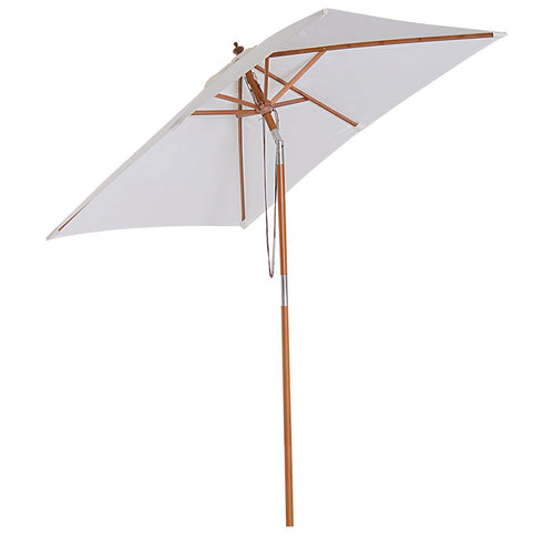 2x1.5m Tilting Garden Umbrella with 6 Ribs, Fir Wood Pole and Rope, Beige - Borge' Group Limited