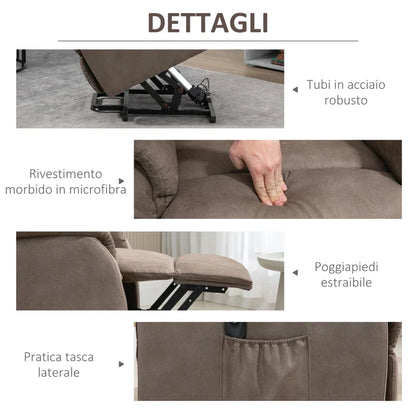 Reclinable Brown Armchair with Lift Assist up to 150 Â° Max with Remote Control and Footrest | 75x93x110 cm