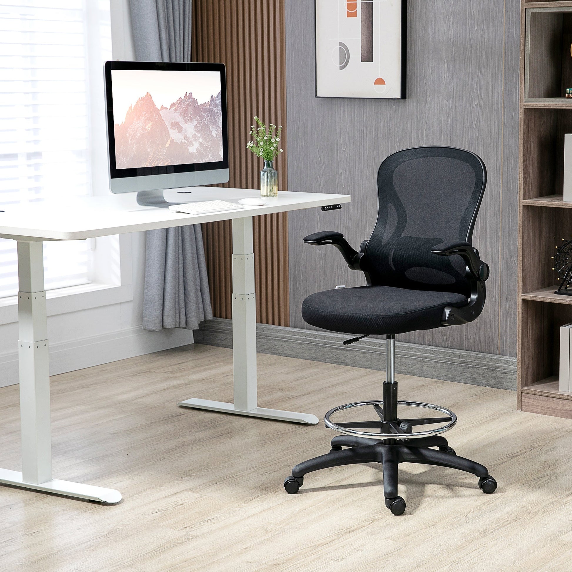 Ergonomic office chair in breathable fabric with adjustable height and folding height, 59x65x110-130 cm - Borgè