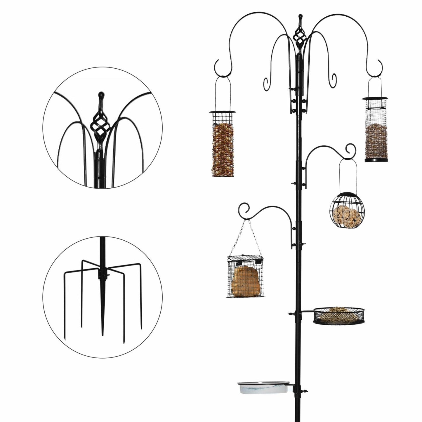 PAWHUT BRIPLE EATS with 6 hooks and 4 containers for steel feed, 58x58x226cm - Borgè