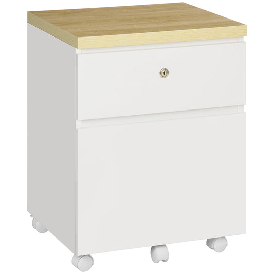 Mobile office for office with 2 rack -to -sale drawers, lock and 5 wheels, 47x39.5x62cm, white - Borgè