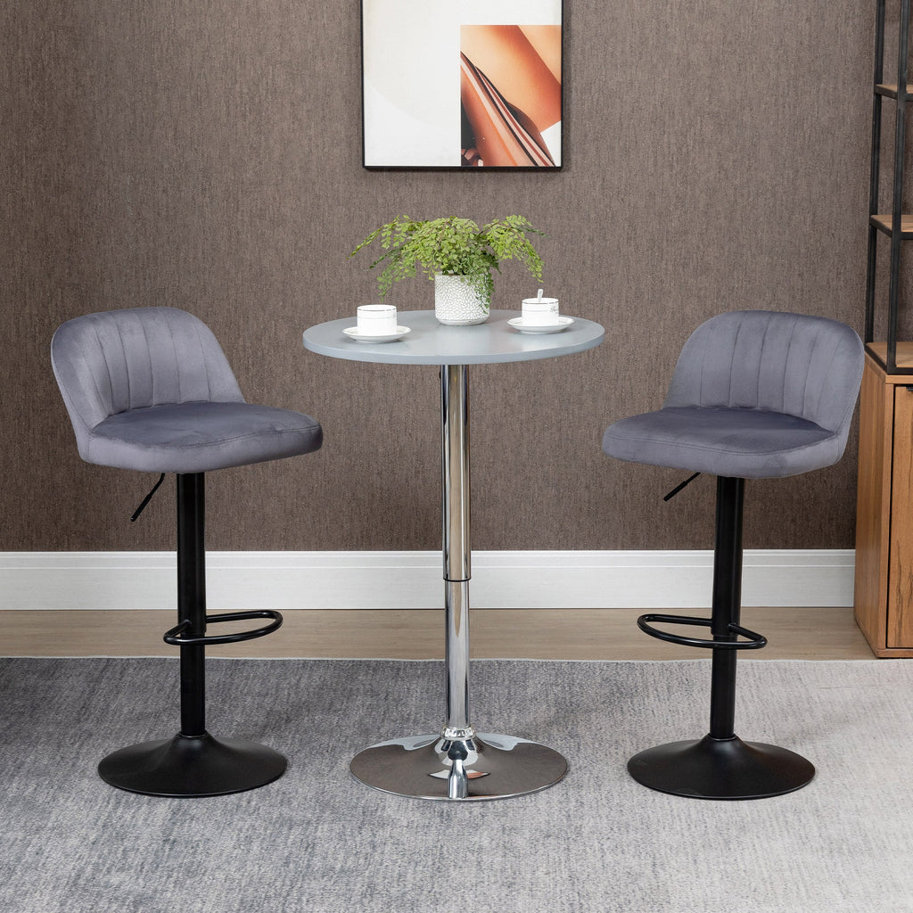 Set of 2 Bar Stools with Backrest and Footrest, Swivel with Adjustable Height, Grey - Borgè