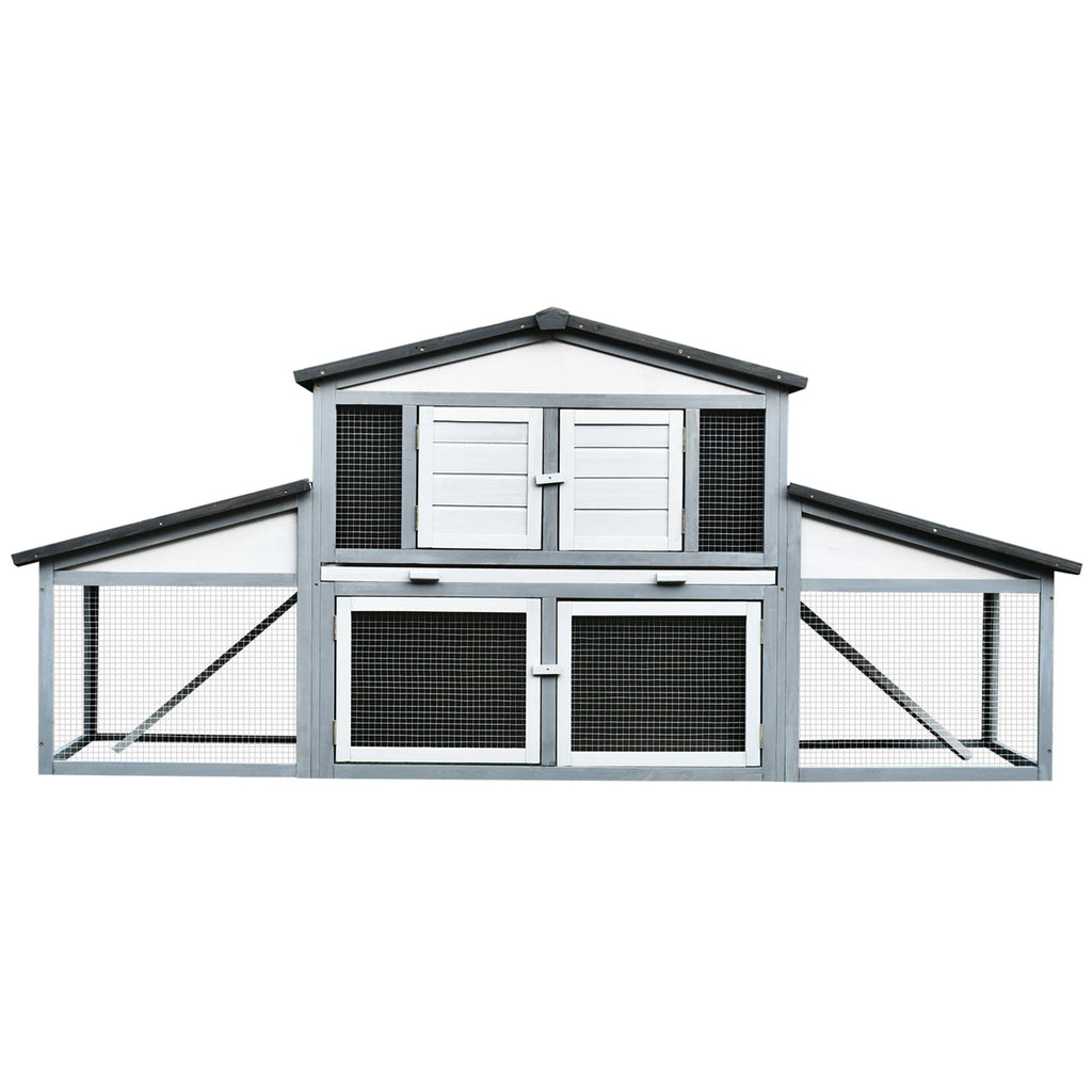 Outdoor Rabbit Hutch in Wood and Metal, Cage for 2-3 Rabbits or Rodents, Grey and White 225x70x100cm - Borge' Group Limited
