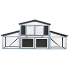 Outdoor Rabbit Hutch in Wood and Metal, Cage for 2-3 Rabbits or Rodents, Grey and White 225x70x100cm - Borge' Group Limited