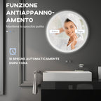 kleankin Round Bathroom Mirror with LED Lights, Wall-Mounted Dimmable Makeup Mirror with 3 Temperature Colours, Defogging Film, Memory Function, Hardwired, 70 x 70 cm - Borgè