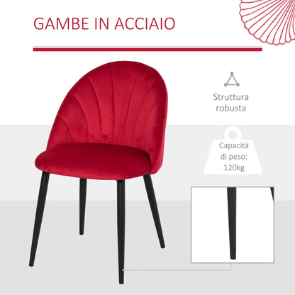 set 2 chairs for dining room padded with Nordic design in metal and red velvet - Borgè